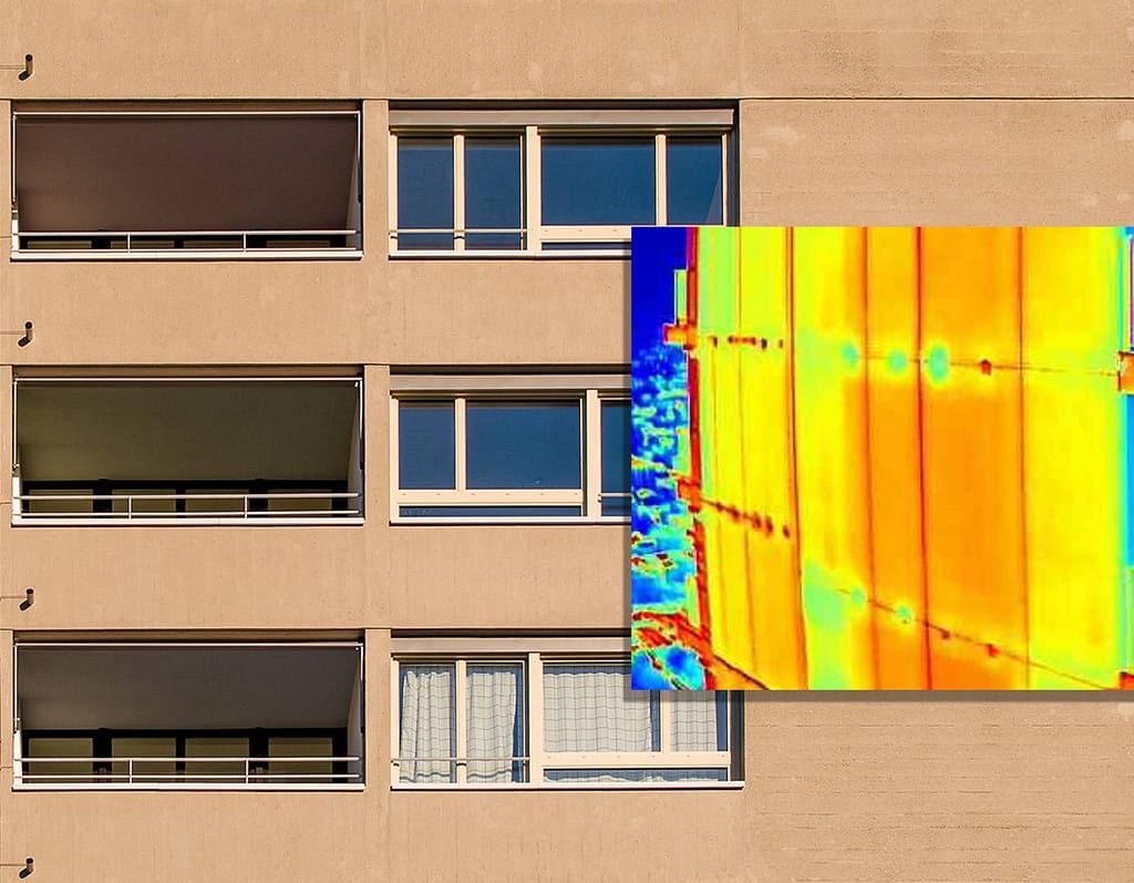 Building facade with thermal image inset