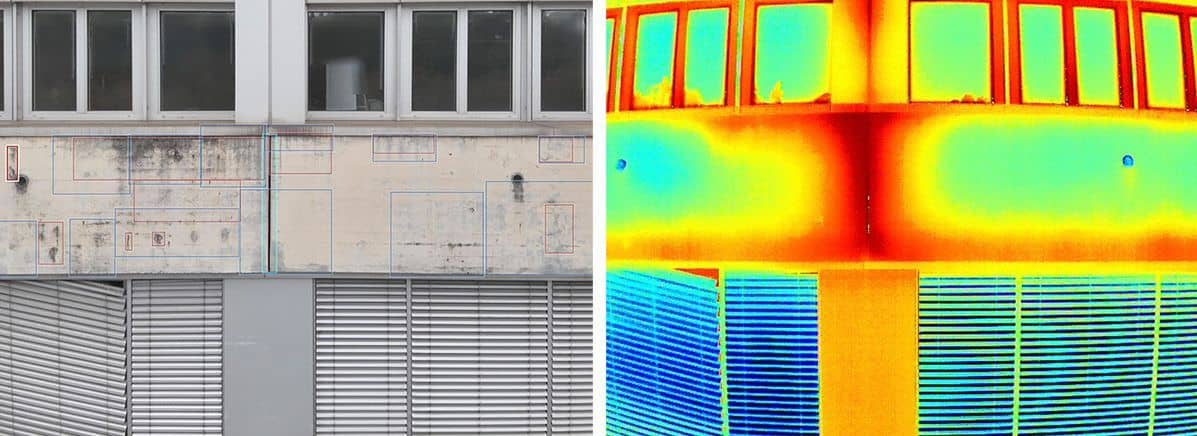 Drone images of defects and thermal characteristics