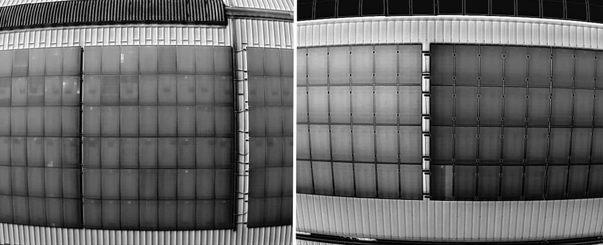 Two thermal images of defects in solar panels.