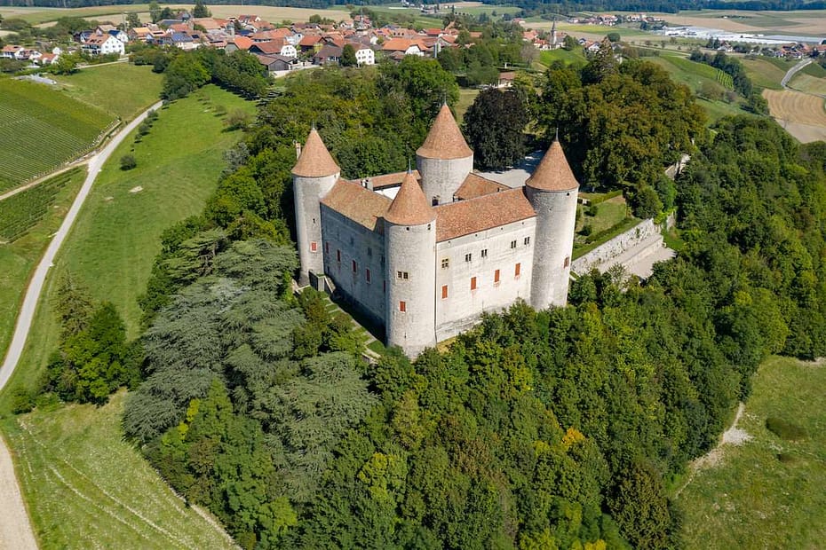 Champvent Castle aerial view